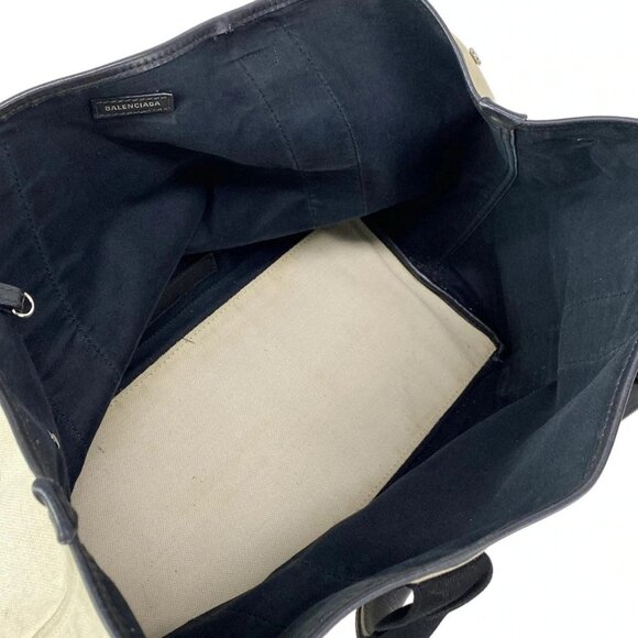 Auth BALENCIAGA Navy Medium Cabas 581292 Cream Black Canvas Leather - Tote Bag - Picture 13 of 16